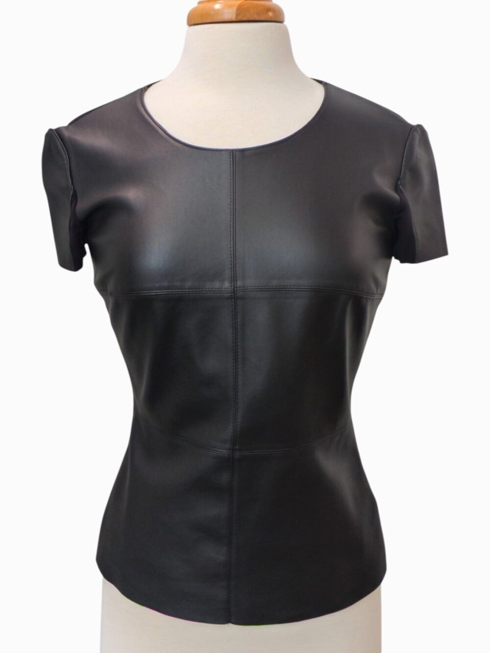 Bailey 44 Eco Faux Leather Fitted Top, Black, Sz S, Made in USA